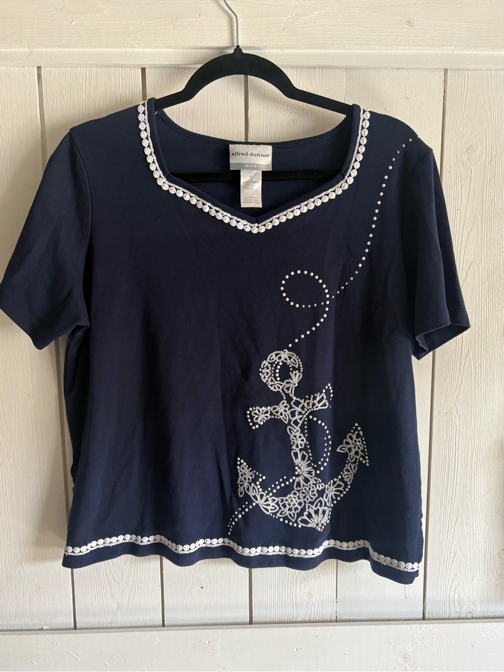 Alfred Dunner Navy Short-Sleeve Anchor Accent Tee